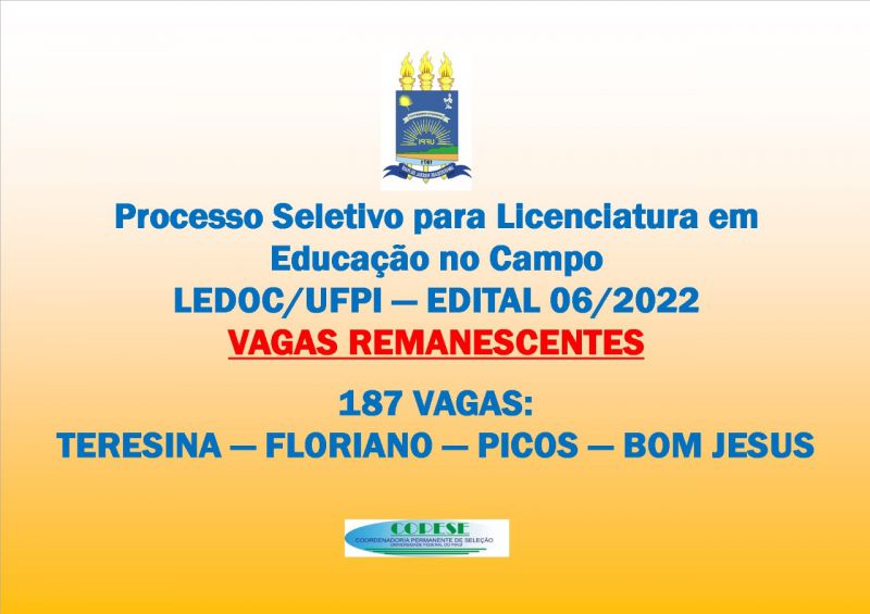 Processo Seletivo LEDOC (Vagas Remanescentes) - Edital 06/2022