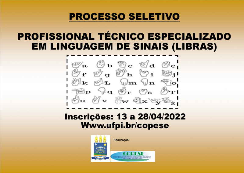 PS-Técnico Especializado em LIBRAS - EDITAL 08/2022 - REABERTURA